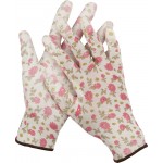 Перчатки GRINDA садовые, прозрачное PU покрытие, 13 класс вязки, бело-розовые, размер M                                                                                                                 