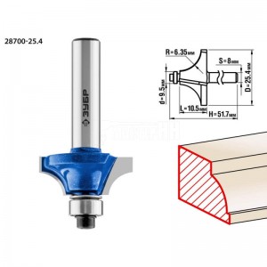 Фреза ЗУБР 25.4x11мм, радиус 6.3мм, кромочная калевочная №1