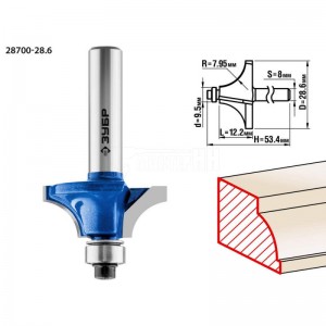 Фреза ЗУБР 28,6x13мм, радиус 8мм, кромочная калевочная №1