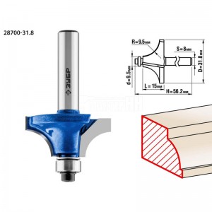 Фреза ЗУБР 31,8x16мм, радиус 9.5мм, кромочная калевочная №1