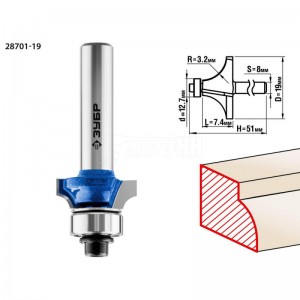 Фреза ЗУБР 19x7мм, радиус 3,2мм, кромочная калевочная №1