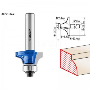 Фреза ЗУБР 22.2x9мм, радиус 4.8мм, кромочная калевочная №1
