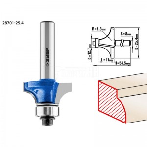 Фреза ЗУБР 25.4x11мм, радиус 6.3мм, кромочная калевочная №1