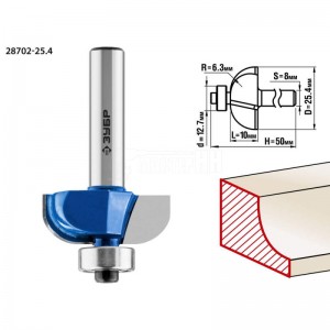 Фреза ЗУБР 25.4x10мм, радиус 6.3мм, кромочная калевочная №2
