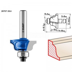 Фреза ЗУБР 28,6x12мм, радиус 4мм, кромочная калевочная №6