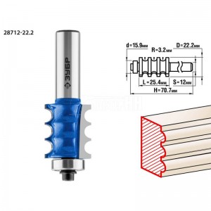 Фреза ЗУБР 22.2x26мм, радиус 3мм, кромочная фигурная №1