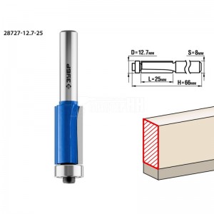 Фреза ЗУБР 12.7x25мм, хвостовик 8мм, кромочная с нижним подшипником