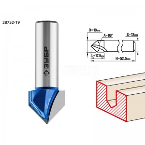 Фреза ЗУБР 19x17,5мм, угол 90°мм, пазовая галтельная V-образная