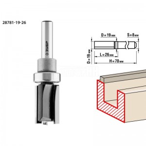 Фреза ЗУБР 19x26мм, хвостовик 8мм, пазовая прямая с верхним подшипником