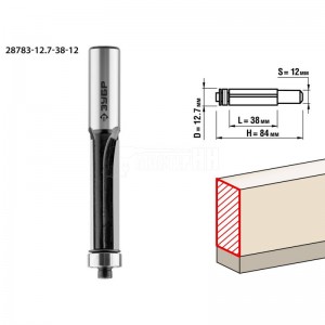 Фреза ЗУБР 12.7x38мм, хвостовик 12мм, кромочная с нижним подшипником