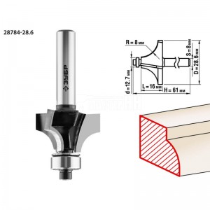Фреза ЗУБР 28,6x16мм, радиус 8мм, кромочная калевочная №1