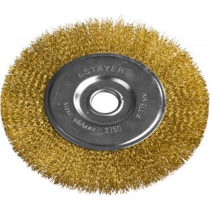 Щетка STAYER PROFESSIONAL дисковая  для УШМ, витая стальная латунированная проволока 0,3мм, 125мм/22мм                                                                                                