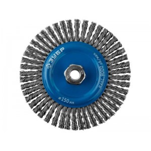 Щетка дисковая для УШМ, плетеные пучки стальной проволоки 0,5мм, 150ммхМ14 ЗУБР ПРОФЕССИОНАЛ 